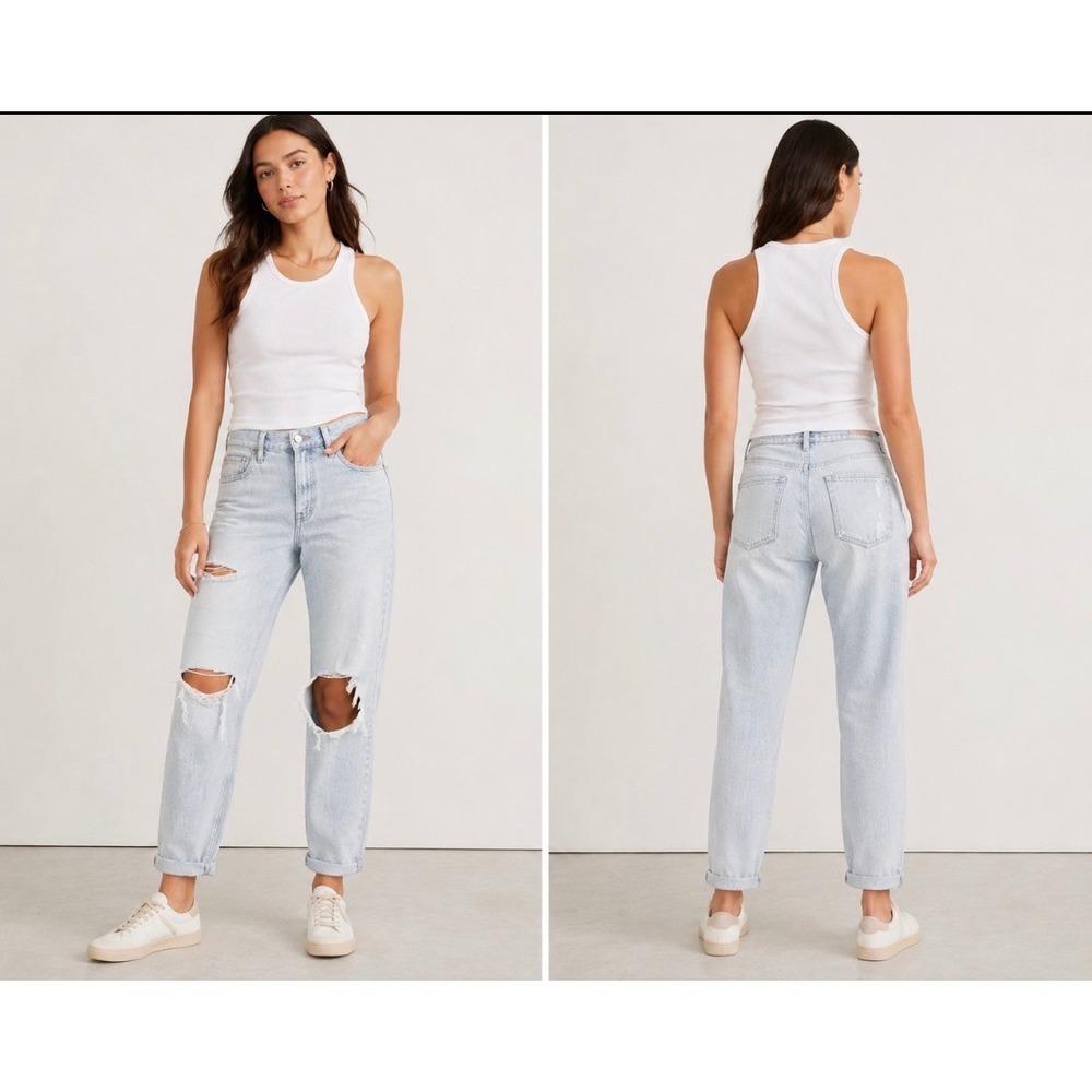 Madewell Slouchy‎ Boy Jean 28 Tall Light Wash Distressed Ripped Relaxed Denim